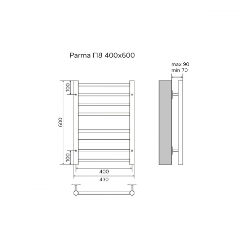 картинка Полотенцесушитель водяной AZARIO PARMA 400/600 8 секций, нижнее/диагональное подключение, 1/2", хром (AZ10146S) от магазина Сантехстрой