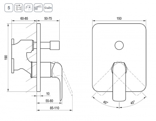 фото смеситель настенный с переключателем fl 065.20 для r-box черный