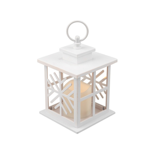 картинка Декоративный фонарь со свечкой,  белый корпус со снежинкой,  размер 12х12х18 см,  цвет теплый белый от магазина Сантехстрой
