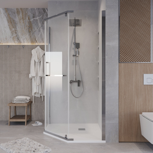картинка Душ.ограждение 302.K33.03.9090.10.00 Pragma (90*90*195) трапеция,распашная,хром,стекло прозрачн,1ме от магазина Сантехстрой