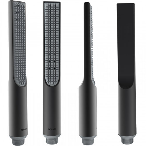 картинка BOSSINI APICE Смеситель для ванны встраиваемый, однорычажный, с ручным душем Slim и шлангом 1500 мм., внешняя часть, цвет черный матовый от магазина Сантехстрой