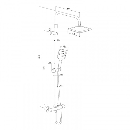 картинка DX218092000 Option, душевая система с ТМС для душа: верхний душ 230*230мм, ручной душ 120мм, 3 режим от магазина Сантехстрой