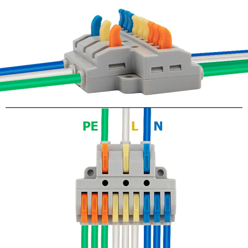 картинка Клемма СМК 3х3 проходная разветвительная 3 полюса,  с монтажной площадкой (1 ввод,  3 вывода на полюс) (50 шт. /уп. ) REXANT от магазина Сантехстрой