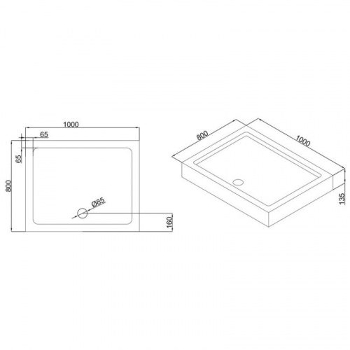 картинка Акриловый поддон 100x80 см Black & White Stellar Wind 0810H00 от магазина Сантехстрой
