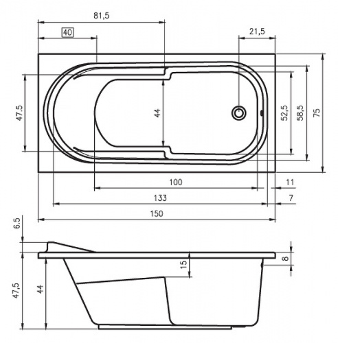 картинка Акриловая ванна Riho Columbia 150x75 B002001005 (BA0200500000000) без гидромассажа от магазина Сантехстрой