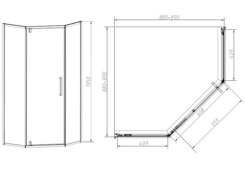 картинка Душевой уголок Slim-N VSP-4SN900CLB, 900*900, черный, стекло прозрачное от магазина Сантехстрой