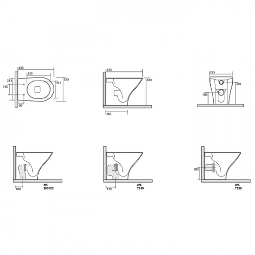 картинка Kerasan Aquatech Унитаз напольный, безободковый,555х355 мм, слив в стену, в комплекте с крепежом WB5N, цвет: белый от магазина Сантехстрой