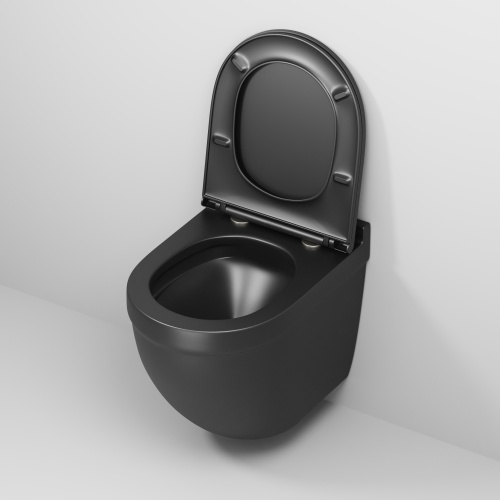 картинка Унитаз подвесной Grossman GR-4483BMSQ (520*360*410) безободковый,черный матовый с тонкой крышкой,микролифт,смыв торнадо,1 место от магазина Сантехстрой