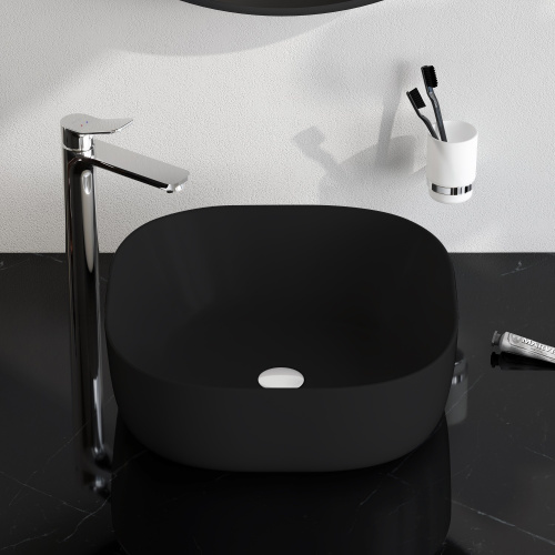 картинка M8FWCC30430BM Func Раковина накладная, квадрат, 43 см, цвет черный матовый от магазина Сантехстрой