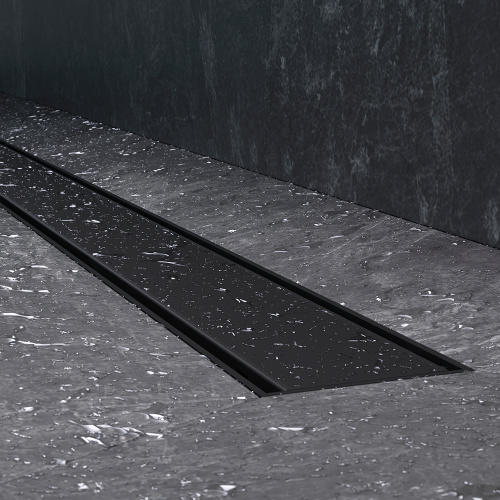 картинка W02SC-U11-090-04BM PrimeFlow Трап для душа линейный универс затвор Tile 90см цвет черн мат от магазина Сантехстрой