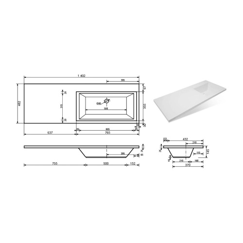 картинка Умывальник ESTETUS Даллас 1400*482 правый от магазина Сантехстрой