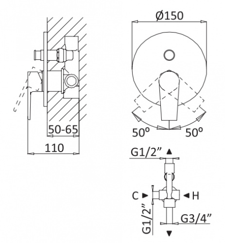 фото встраиваемый смеситель для душа cezares nautic-vdim-bio