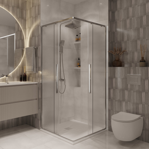 картинка Душевое ограждение Niagara Nova NG-3623-34 (90х90х195) квадрат,хром,двери раздвижные,стекло шиншилла,1 место от магазина Сантехстрой