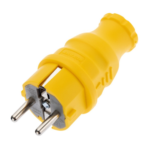 картинка Вилка прямая влагозащищенная,  c/з,  16А.  IP44, каучук желтая REXANT от магазина Сантехстрой