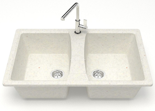 картинка Кухонная мойка AZARIO Elmas 780х500х190 двойная, искусственный мрамор, цвет хлопок (CS00079898) от магазина Сантехстрой