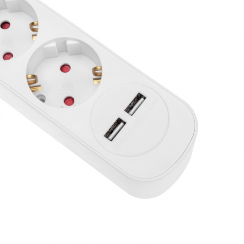 картинка Удлинитель STANDARD 3 гнезда,  5м,  3х1,0мм²,  с/з,  с выключателем,  2 USB,  белый REXANT от магазина Сантехстрой