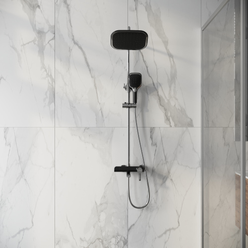 картинка Душевая стойка Alba 500.K35.06.100/210 с верхним душем, ручной лейкой и смесителем, хром с черным от магазина Сантехстрой