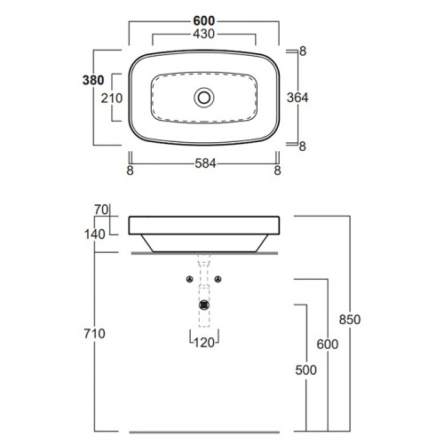 картинка Simas Baden Baden Раковина накладная 60х38 см, без отв. для смесителя, цвет белый от магазина Сантехстрой