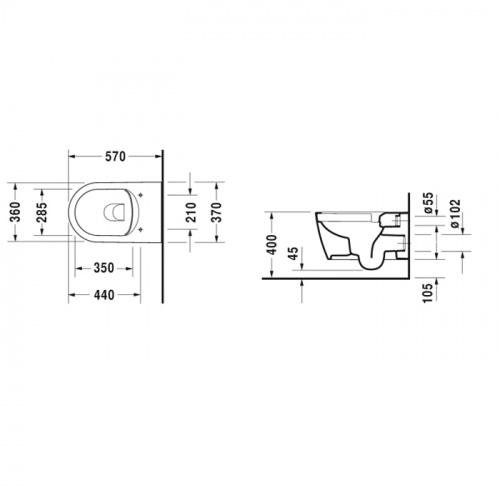 картинка Duravit Me by Starck Унитаз подвесной Rimless 570х370 мм,  с креплениями, цвет белый (СПЕЦЦЕНА) от магазина Сантехстрой