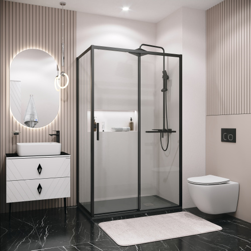 картинка Боковая стенка Grossman Style 200.K33.05.80.21.00 (80х195) черный матовый,стекло прозрачное, 1 место от магазина Сантехстрой