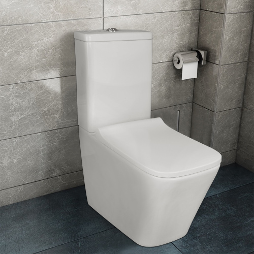 картинка Унитаз-компакт Azario Quadro 605x340x810 напольный, смыв "Торнадо", безободковый с сидением микролифт и арматурой, белый (AZ-2175 UQ1) от магазина Сантехстрой