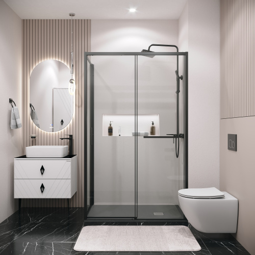 картинка Боковая стенка Grossman Style 200.K33.05.90.21.00 (90х195) черный матовый,стекло прозрачное, 1 место от магазина Сантехстрой