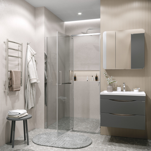 картинка Дверь в нишу Grossman Pragma 100.K33.03.120.10.00 (120х195) хром,стекло прозрачное,распашная, 1 место от магазина Сантехстрой