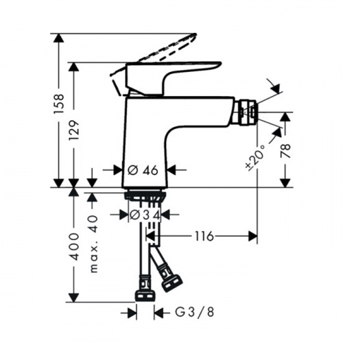 фото hg talis e смеситель для биде на 1 отверстие, с донным клапаном push-open,  излив 116мм, h78мм, цвет: хром