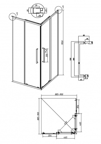 картинка Душевое ограждение Grossman Cosmo 300.K33.02.9090.21.00 (90х90х195) квадрат,раздвижная,черный матовый,стекло прозрачное, 1 место от магазина Сантехстрой
