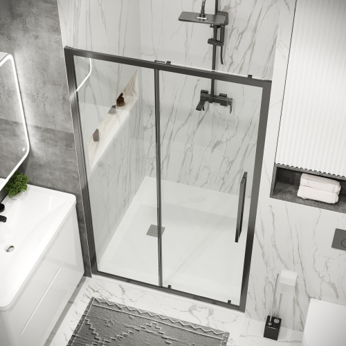 картинка Дверь в нишу 100.K33.02.140.42.00 Cosmo (140*195) графит сатин, стекло прозрачное, 1 место от магазина Сантехстрой