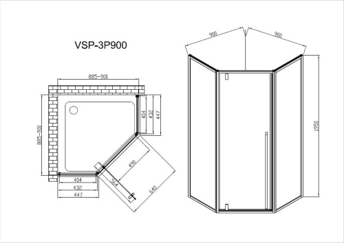 картинка Душевой уголок Penta VSP-3P900CLB, 900*900, черный, стекло прозрачное от магазина Сантехстрой