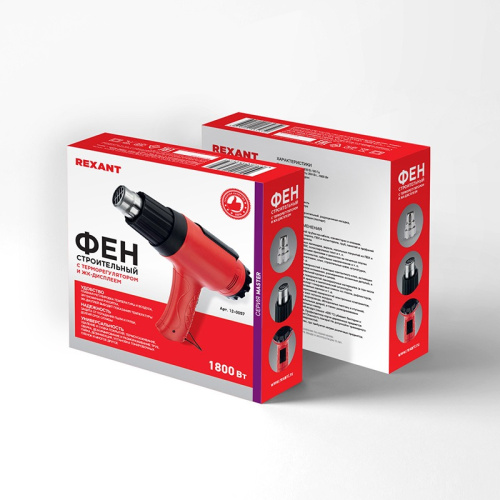 картинка Фен строительный REXANT,  230 В/1800 Вт "MASTER" с терморегулятором и ЖК-дисплеем от магазина Сантехстрой