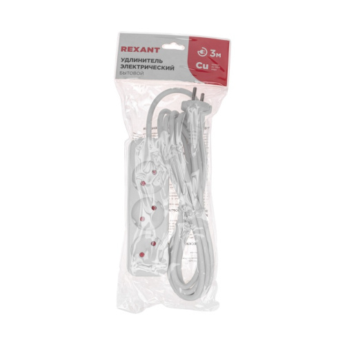 картинка Удлинитель STANDARD 3 гнезда,  3м,  2х1,0мм²,  б/з,  белый REXANT от магазина Сантехстрой