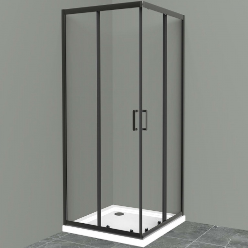 картинка Душевой уголок BelBagno Uno 100х100 UNO-195-A-2-100-C-NERO профиль Черный матовый стекло прозрачное от магазина Сантехстрой