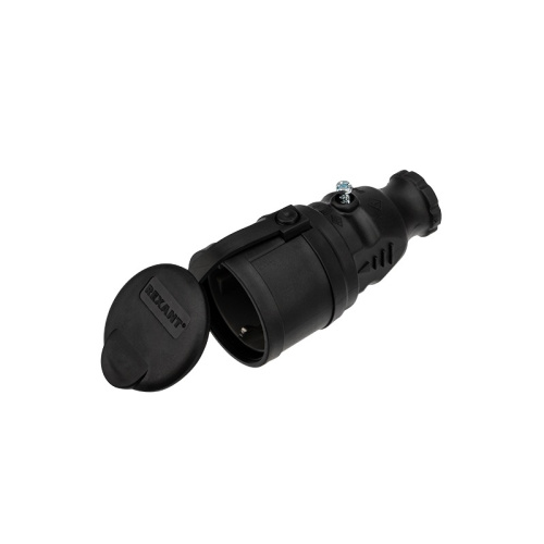 картинка Розетка переносная влагозащищенная с крышкой,  с/з,  16 А,  IP44 каучук REXANT от магазина Сантехстрой