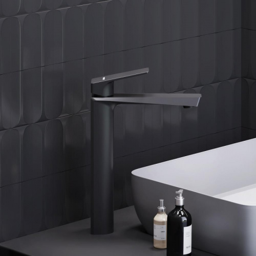 картинка 400250300 Merkur высокий смеситель для умывальника, чёрный от магазина Сантехстрой