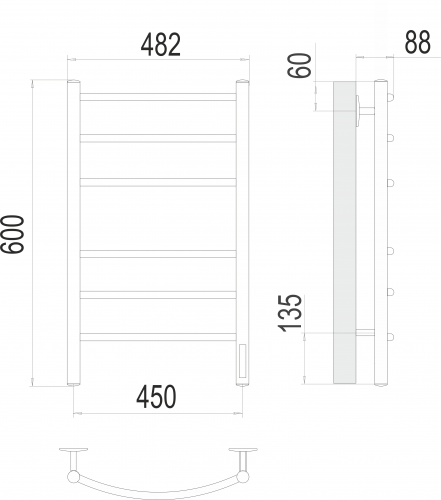 картинка Классик П6 450х600 электро КС ЧЕРНЫЙ МУАР ( new встроен диммер) Полотенцесушитель TERMINUS от магазина Сантехстрой