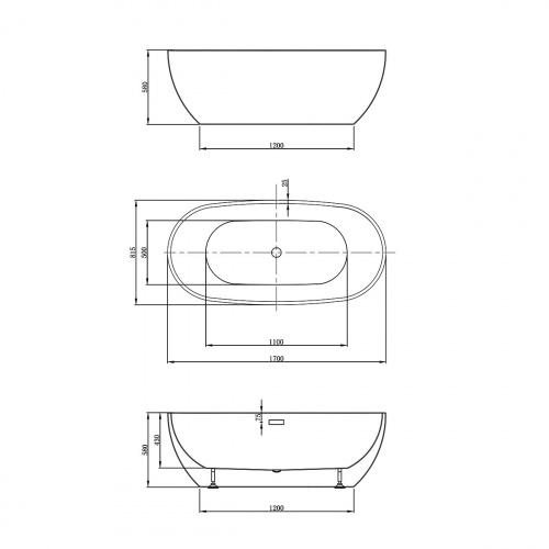 картинка Ванна акриловая Vincea VBT-408-1700, 1700*815*580, цвет белый, слив-перелив в комплекте, хром от магазина Сантехстрой