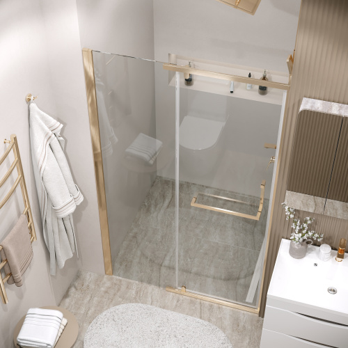 картинка Дверь в нишу Grossman Pragma 100.K33.03.100.32.00 (100х195) золото сатин,стекло прозрачное,распашная, 1 место от магазина Сантехстрой