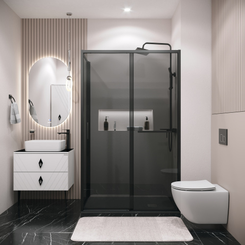 картинка Боковая стенка Grossman Style 200.K33.05.90.21.10 (90х195) черный матовый,стекло тонированное, 1 место от магазина Сантехстрой