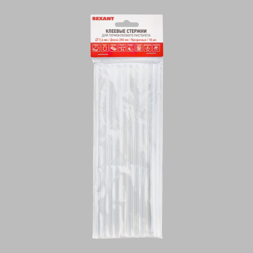 картинка Стержни клеевые Ø7мм,  200мм,  прозрачные (10 шт/уп),  хедер REXANT от магазина Сантехстрой