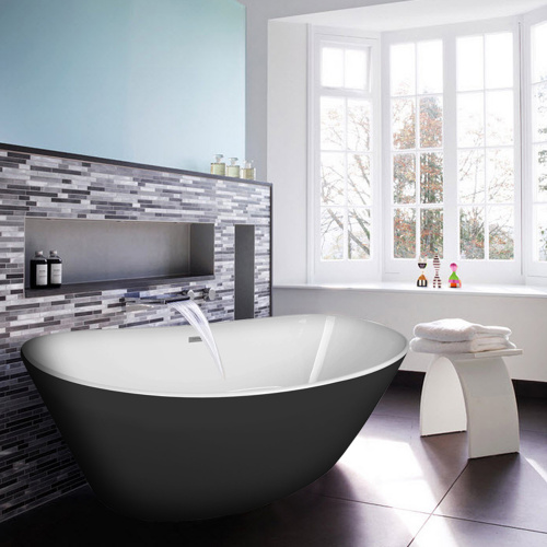 картинка Ванна акриловая Azario EASTON 1800x820x600 мм., белая с черными внешними стенками, свободностоящая, в комплекте с сифоном и металлической рамой от магазина Сантехстрой