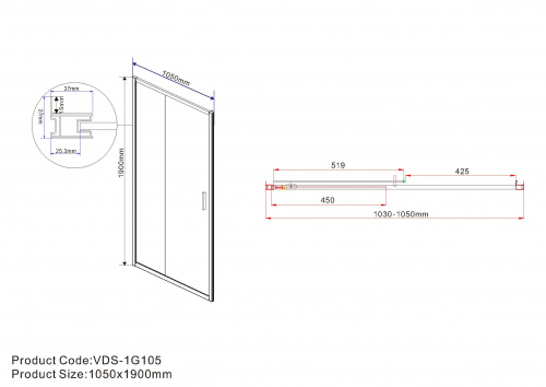 картинка Душевая дверь Garda VDS-1G105CLGM, 1050, вороненая сталь , стекло прозрачное от магазина Сантехстрой