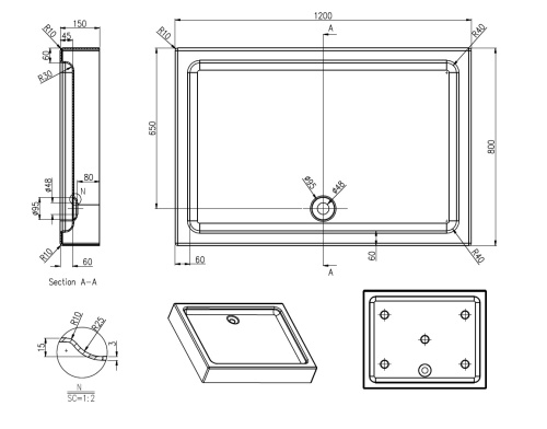 картинка Душевой поддон Azario 800х1200х150 R/L, для VANCOUVER 1131/VICTORIA 1131 от магазина Сантехстрой