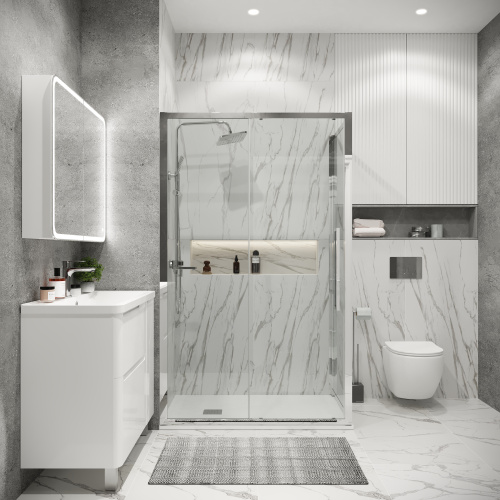 картинка Душевое ограждение Grossman Cosmo 100.K33.02.100.10.00-200.K33.02.80.10.00 (100х80х195) раздвижная,хром,стекло прозрачное,2 места от магазина Сантехстрой