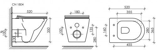 картинка CN1804 Подвесной унитаз HIGHLIGHT Rimless, с крепежом, с сиденьем-крышкой с микролифтом от магазина Сантехстрой