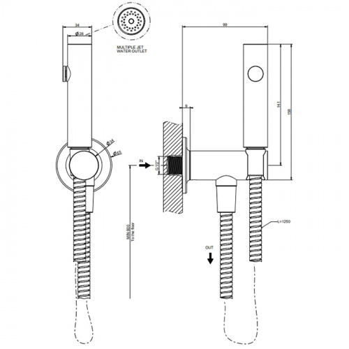 картинка GESSI INCISO Гигиенический душ на 1/2", цвет: brushed copper pvd от магазина Сантехстрой