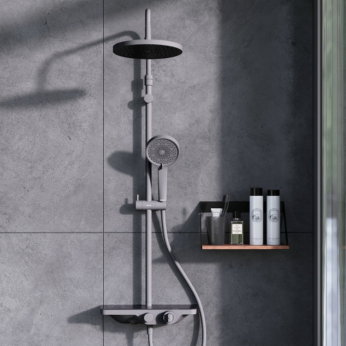 картинка 947760300 Apollo душевая система с ванно-душевым ТМС смесителем-полкой, черный от магазина Сантехстрой