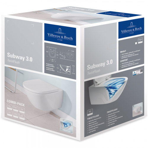 картинка Подвесной безободковый унитаз с сиденьем микролифт Villeroy & Boch Subway 3.0 4670TSR1 от магазина Сантехстрой