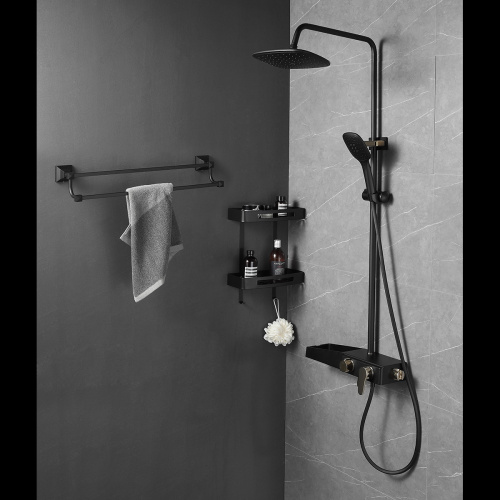 картинка Душевая система AZARIO с поворотным изливом, керамический картридж, черный/золото (AZ-801-2) от магазина Сантехстрой